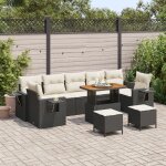 Ensemble de canap� de jardin 10 pi�ces avec coussins noir poly rotin acacia, ensemble de salle a manger ...