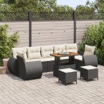 Ensemble de canap� jardin 10 pi�ces avec coussins en poly rotin noir acacia, ensemble repas jardin 3 ...