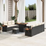 Ensemble de canap�s de jardin de 10 pi�ces avec coussins poly rotin noir acacia, ensemble de salon de ...