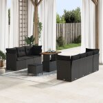 Ensemble de canap�s de jardin de 10 pi�ces avec coussins en rattan poly noir acacia, ensemble de salle ...