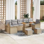 Ensemble de canap� de jardin de 10 pi�ces vidaxl avec coussins beiges en rattan synth�tique acacia