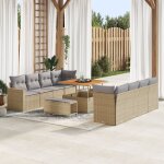 Ensemble de canap� de jardin 11 pi�ces avec coussins beige poly rotin acacia, ensemble de salle a manger ...