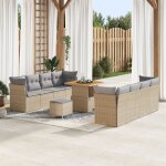 Ensemble de canap� de jardin 11 pi�ces avec coussins beige poly rotin acacia, ensemble de salle a manger ...