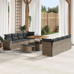 Ensemble de canap� de jardin de 11 pi�ces avec coussins gris poly rotin acacia, ensemble de salle a manger ...