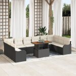 Ensemble de canap� de jardin 11 pi�ces avec coussins noir poly rattan, canap� de jardin 2 places avec ...