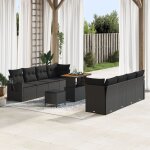 Ensemble de canap�s de jardin 11 pi�ces avec coussins noir rotin tress� acacia, ensemble de salle a manger ...
