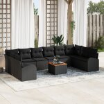 Ensemble de canap� jardin 11 pi�ces avec coussins en rotin poly noir, canap� jardin 2 places avec rangement ...