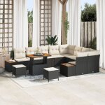 Ensemble de canap�s de jardin 12 pi�ces avec coussins cr�me poly rattan noir, ensemble de salle a manger ...