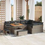 Ensemble de canap�s de jardin 12 pi�ces avec coussins gris poly rattan acacia, canap� de jardin 2 places ...