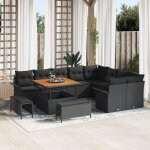 Ensemble de canap� de jardin de 12 pi�ces avec coussins noir poly rattan acacia, canap� de jardin 2 places ...