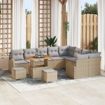 Ensemble de canap� de jardin de 12 pi�ces avec coussins en rattan poly beige acacia, canap� de jardin ...