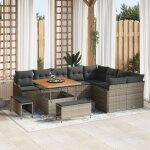 Ensemble de canap� de jardin 12 pi�ces avec coussins en rotin poly gris acacia, canap� de jardin 2 places ...