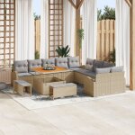 Ensemble de canap� de jardin de 13 pi�ces avec coussins beige poly rotin acacia, canap� de jardin 2 places ...