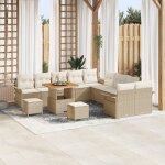 Ensemble de canap�s de jardin de 13 pi�ces avec coussins beige rattan acacia, canap� de jardin 2 places ...