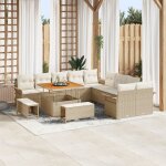 Ensemble de canaps de jardin de 13 pices avec coussins beige rattan poly acacia, canap de jardin 2 ...
