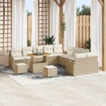 Ensemble de canap� de jardin de 13 pi�ces avec coussins beige en rotin synth�tique, canap� de jardin ...