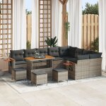 Ensemble canap jardin 13 pices avec coussins gris poly rattan acacia, ensemble salle  manger jardin ...
