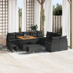 Ensemble de canap� de jardin 13 pi�ces avec coussins noir poly rattan acacia, canap� de jardin 2 places ...