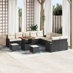 Ensemble de canap� de jardin 13 pi�ces en poly rotin noir avec coussins, canap� de jardin 2 places en ...