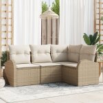 Ensemble de canap� jardin 4 pi�ces avec coussins beige rotin synth�tique, canap� jardin 2 places avec ...