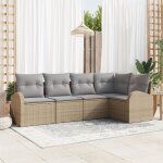 Ensemble de canap� de jardin 5 pi�ces avec coussins beige en poly rotin, canap� de jardin 2 places avec ...