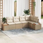 Ensemble de canap� de jardin 5 pi�ces avec coussins beige poly rotin acacia, canap� de jardin 2 places ...