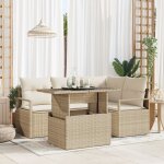 Ensemble de canap� de jardin de 5 pi�ces avec coussins beige rotin poly, canap� de jardin 2 places avec ...