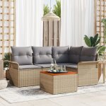 Ensemble de canap�s de jardin 5 pi�ces avec coussins beige rotin synth�tique acacia, canap� de jardin ...