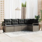 Ensemble de canap� de jardin 5 pi�ces avec coussins gris en poly rattan, canap� de jardin 2 places avec ...