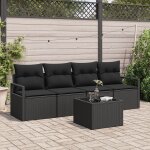 Ensemble de canap� de jardin 5 pi�ces avec coussins en poly rattan noir, canap� de jardin 2 places avec ...