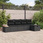 Ensemble de canap�s de jardin 5 pi�ces avec coussins en rotin poly noir, canap� de jardin 2 places avec ...