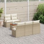 Ensemble de canap� de jardin de 6 pi�ces avec coussins beige poly rattan acacia, canap� de jardin 2 places ...