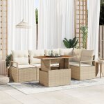 Ensemble de canap de jardin 6 pices avec coussins beige en poly rotin, canap de jardin 2 places avec ...