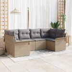 Ensemble de canap� de jardin 6 pi�ces avec coussins beiges en rattan poly, canap� de jardin 2 places ...