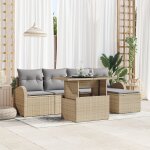 Ensemble de canap�s de jardin de 6 pi�ces avec coussins beige en rattan poly, canap� de jardin 2 places ...
