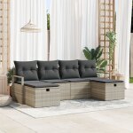 Ensemble de canap de jardin 6 pices avec coussins gris clair en rotin synthtique, canap de jardin ...
