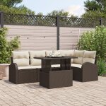 Ensemble de canap� de jardin 6 pi�ces avec coussins marron rotin synth�tique, canap� de jardin 2 places ...