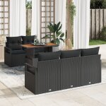Ensemble de canap�s de jardin de 6 pi�ces avec coussins en poly rattan noir acacia, canap� de jardin ...