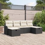 Ensemble de canap de jardin de 6 pices vidaxl avec coussins en rotin noir, canap de jardin 2 places ...