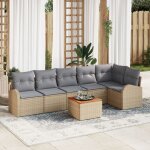 Ensemble de canap de jardin 7 pices avec coussin beige poly rattan acacia, canap de jardin 2 places ...