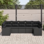 Ensemble de canap� de jardin 7 pi�ces avec coussins en poly rattan noir, canap� de jardin 2 places avec ...