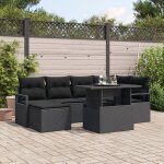 Ensemble canap� jardin 7 pi�ces avec coussins rattan poly noir, canap� jardin 2 places avec coussins ...