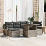 Ensemble de canap�s de jardin 7 pi�ces avec coussins rotin poly gris, canap� de jardin 2 places avec ...