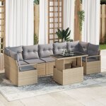 Ensemble de canap� de jardin 8 pi�ces avec coussins beige, canap� 2 places avec rangement et coussins ...