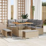 Ensemble de canap de jardin 8 pices avec coussins beige poly rattan acacia, canap de jardin 2 places ...