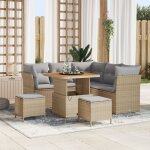 Ensemble de canap� de jardin de 8 pi�ces avec coussins beige poly rattan acacia, ensemble de salle a ...