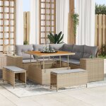 Ensemble de canap� de jardin 8 pi�ces avec coussins beige en poly rattan, ensemble de salle a manger ...