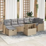 Ensemble de canap� de jardin de 8 pi�ces avec coussins beige poly rotin, canap� de jardin 2 places avec ...
