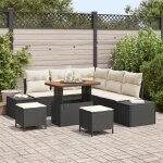 Ensemble de canaps de jardin 8 pices avec coussins noir en poly rattan acacia, canap de jardin 2 places ...