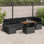 Ensemble de canap�s de jardin de 8 pi�ces avec coussins noir poly rattan acacia, sofa de jardin deux ...